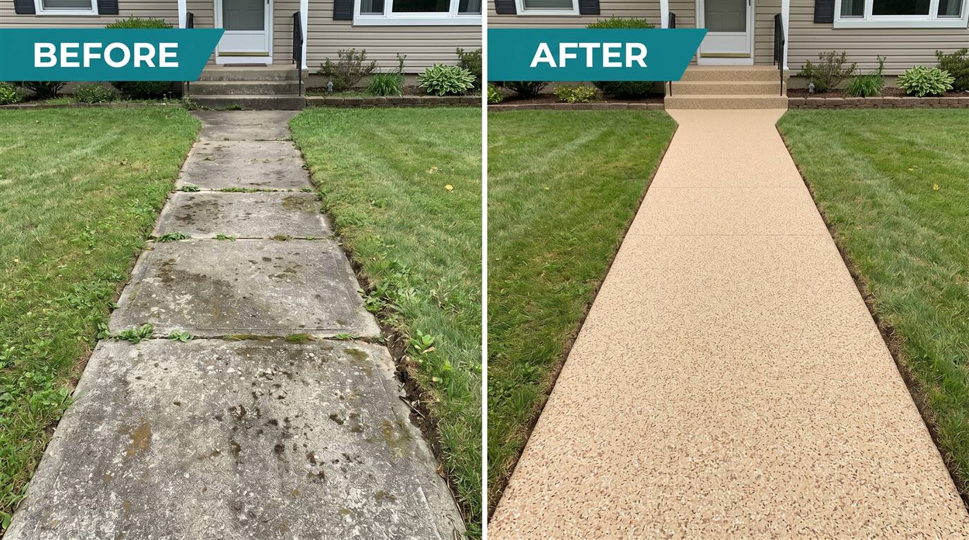 Before and after: bare concrete basement transformed with metallic epoxy